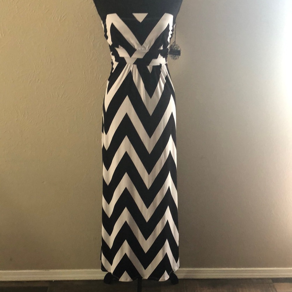Blu Sage Strapless Black and White Gown for Wedding Guest